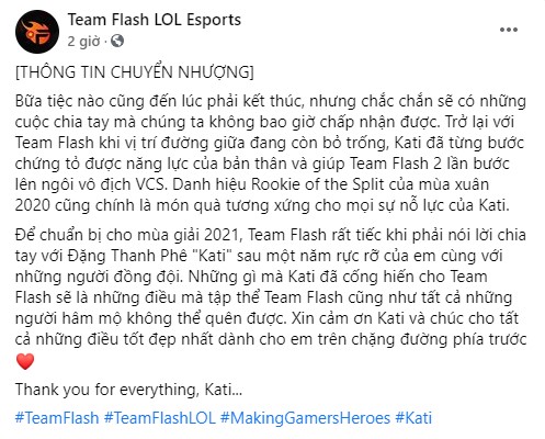 Team Flash tiếp tục chia tay 1 công thần, chạy đà chuẩn bị cho sự ra đời của Dream Team? - Ảnh 1. Team Flash tiếp tục chia tay 1 công thần, chạy đà chuẩn bị cho sự ra đời của Dream Team? - Ảnh 1.