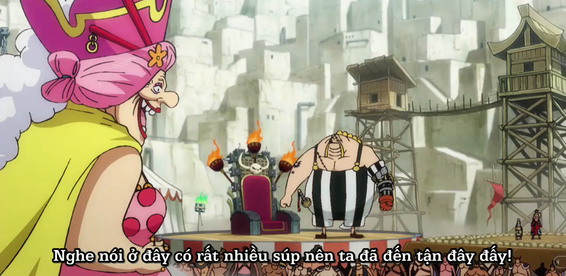 Review One Piece Tập 944 Queen Tấu Hai đụng độ Big Mom đang Mất Tri Nhớ đanh Nhau Chỉ Vi đồ ăn