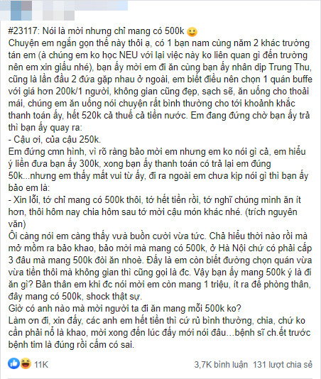 Gái xinh Hà Nội lên mạng bóc mẽ bạn trai mới quen chỉ vì rủ đi ăn mà mang có 500k: Sinh viên thời nay sang chảnh vậy à? - Ảnh 2.