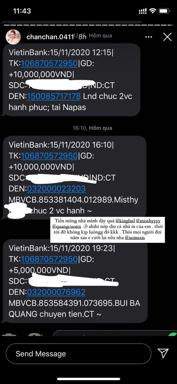 Nhận tiền mừng quá dày từ Linh Ngọc Đàm, Misthy... vợ chồng Xemesis - Xoài Non chốt luôn năm sau lại cưới - Ảnh 3. Nhận tiền mừng quá dày từ Linh Ngọc Đàm, Misthy... vợ chồng Xemesis - Xoài Non chốt luôn năm sau lại cưới - Ảnh 3.