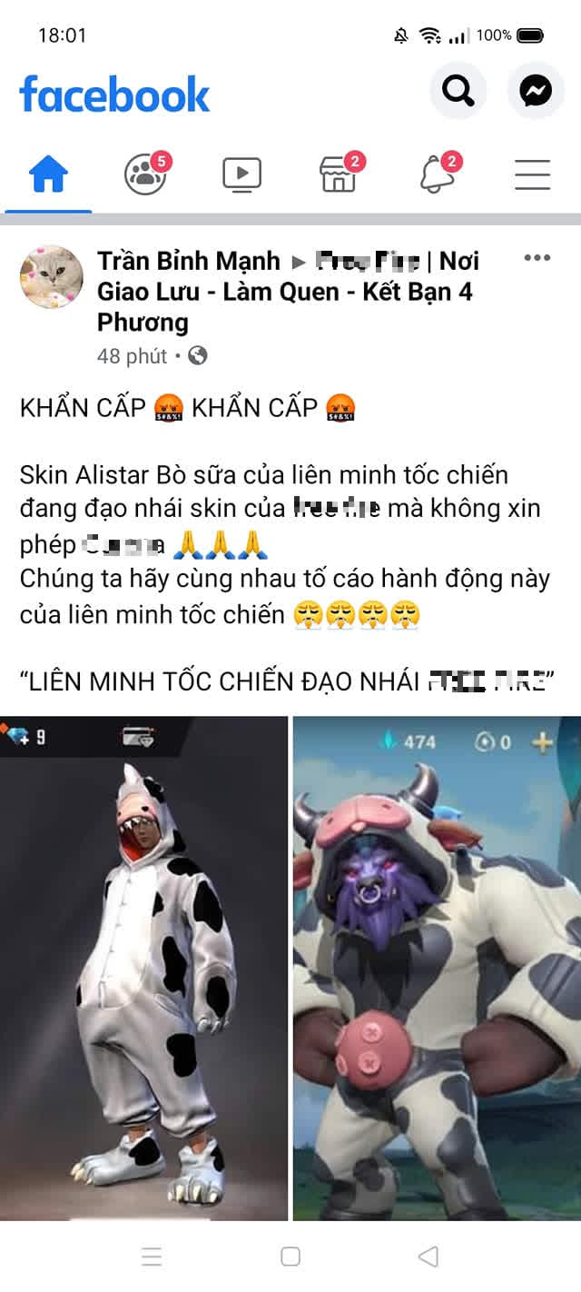 Tốc Chiến bị người chơi game F tố cáo đạo nhái mà không xin phép, lần này là skin Alistar Bò Sữa - Ảnh 1. Tốc Chiến bị người chơi game F tố cáo đạo nhái mà không xin phép, lần này là skin Alistar Bò Sữa - Ảnh 1.