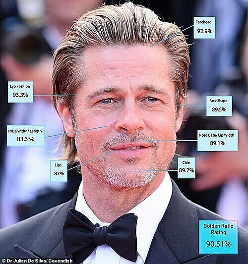 Với 90,51%, Brad Pitt đã đứng thứ 4 trong danh sách