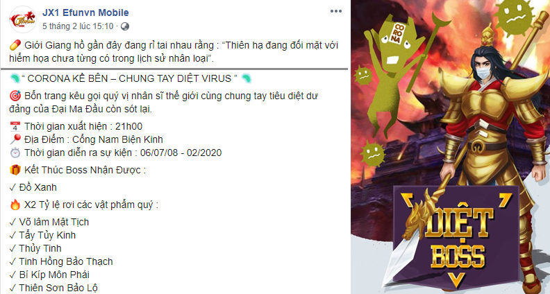 JX1 Huyền Thoại Võ Lâm vừa ra boss Corona, anh em game thủ Việt lũ lượt kéo nhau vào đi săn đông hơn... virus - Ảnh 2. JX1 Huyền Thoại Võ Lâm vừa ra boss Corona, anh em game thủ Việt lũ lượt kéo nhau vào đi săn đông hơn... virus - Ảnh 2.