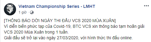 Chính thức: VCS Mùa Xuân 2020 tạm hoãn 1 tuần, chuyển sang hình thức thi đấu Online từ cuối tháng 3 - Ảnh 1.