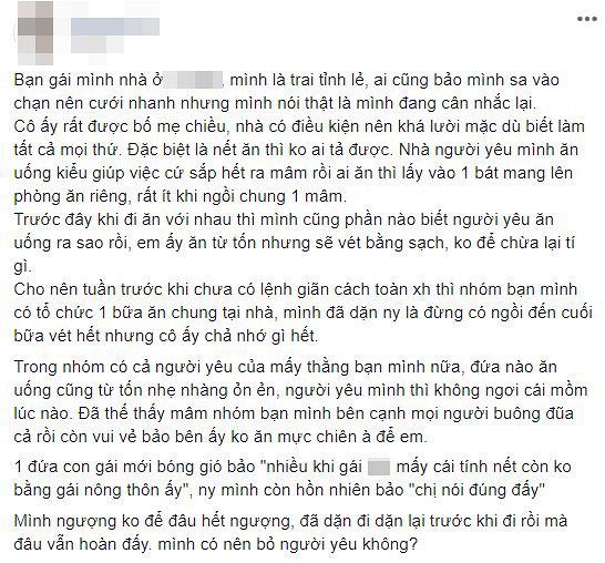 Đòi chia tay người yêu vì không chịu được thói ăn sạch bát đĩa, chàng trai bị cộng đồng mạng chỉ trích không tiếc lời - Ảnh 1.