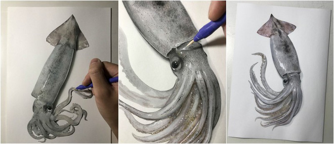Nghệ Sĩ Nhật Vẽ Tranh Siêu Thực Khiến Người Xem Cứ Ngỡ Như Đang Nhìn Một Con  Mực Sống Trước Mặt