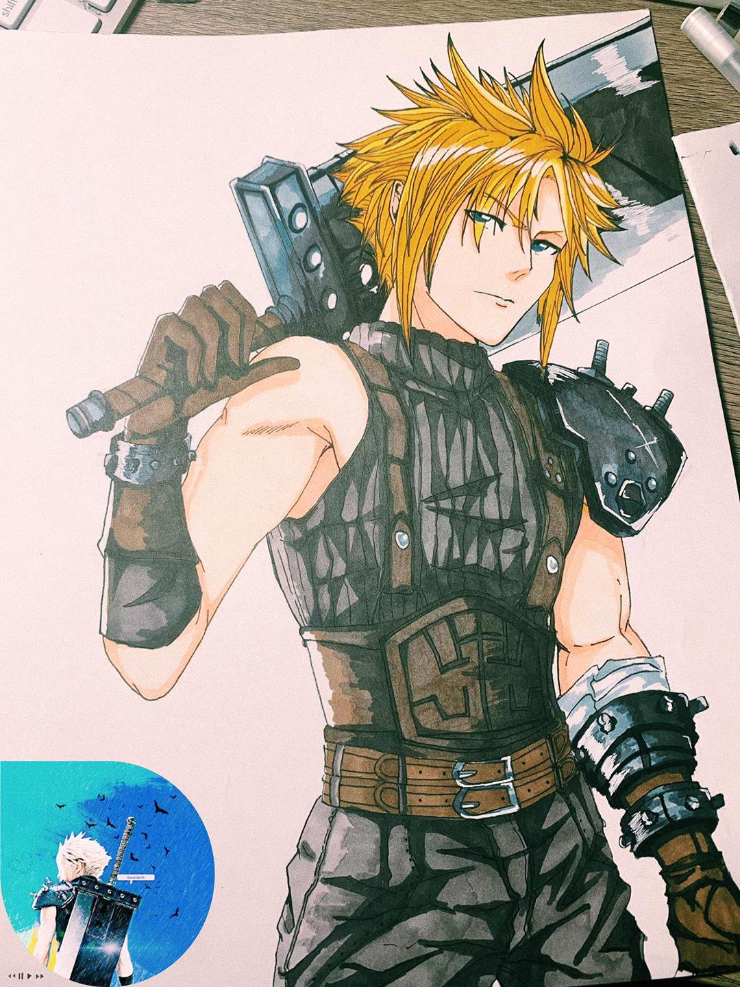 Cter trổ tài vẽ Cloud Strife trong Final Fantasy VII Remake siêu đẹp