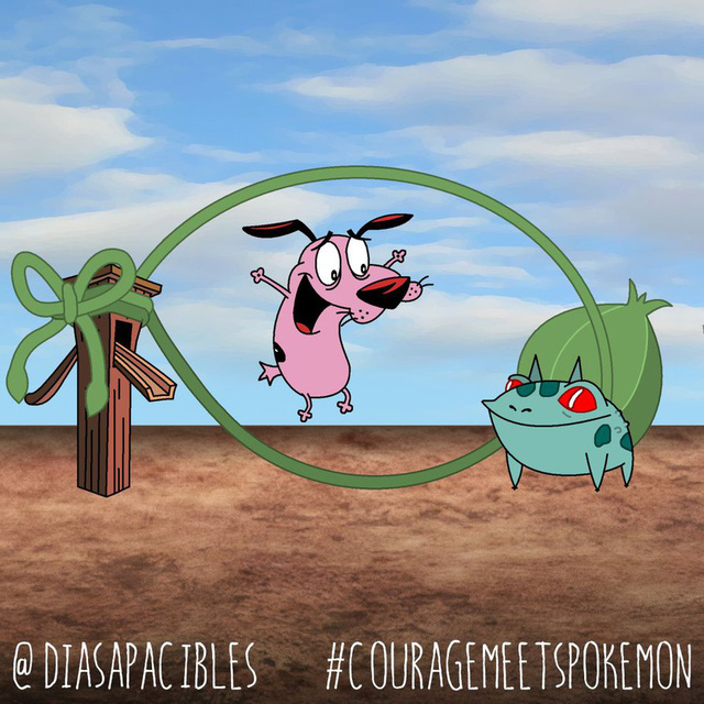 Loạt ảnh hài hước khi chú chó Courage gặp gỡ Pokémon, trông chẳng khác gì phim kinh dị - Ảnh 1.