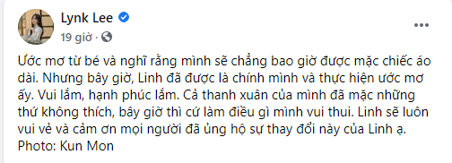 Dòng chia sẻ của Lynk Lee phía trên bộ ảnh