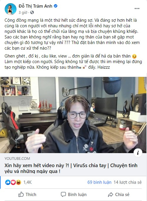 Trâm Anh lên tiếng đồng cảm với ViruSs: Cộng đồng mạng là một thứ hết sức đáng sợ - Ảnh 2.