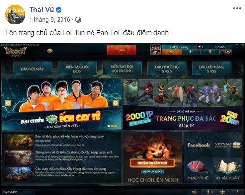 Thái Vũ từng hứng khởi khoe thành tích về việc bộ phim hài ngắn về LMHT mang tên