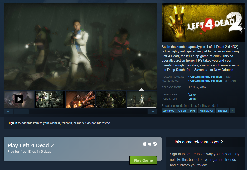 left 4 dead 2 free