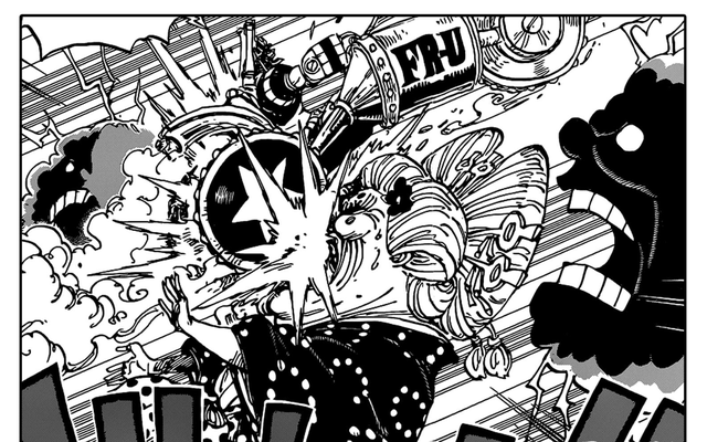 Trong chapter trước của One Piece Big vừa bị Franky tông thẳng xe vào mặt