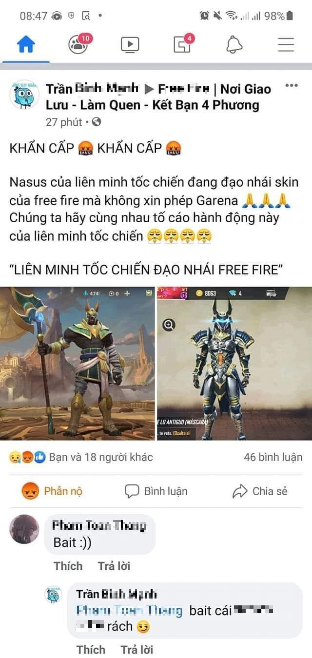 Người chơi game FF mang đơn kiện Tốc Chiến ăn cắp tiếp tục tố Nasus là đạo nhái, khẳng định không bait - Ảnh 2. Người chơi game FF mang đơn kiện Tốc Chiến ăn cắp tiếp tục tố Nasus là đạo nhái, khẳng định không bait - Ảnh 2.