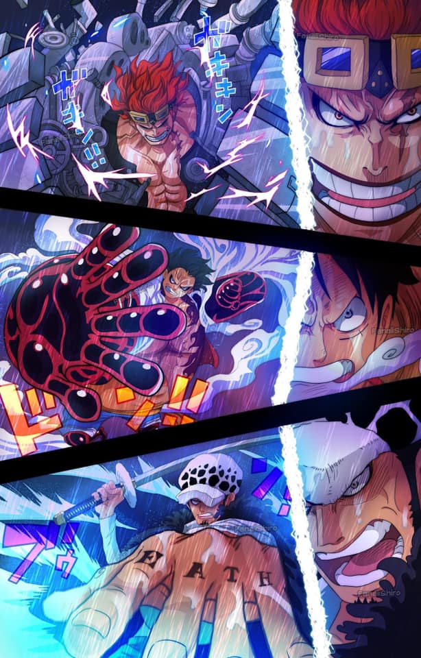 Hình ảnh Big Mom, hợp lực của nhóm Kid, Luffy và Law trong One Piece sẽ mang đến cho bạn cảm giác hào hứng và phấn khích.