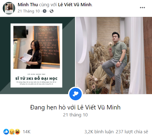 Thể hiện tình cảm với bạn trai ngay trên page dạy học, cô Minh Thu lại gây tranh cãi - Ảnh 1.