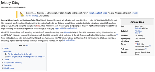  Johnny Đặng bất ngờ bị tấn công, thay đổi thông tin trên Wikipedia giữa ồn ào cạch mặt Khoa Pug - Ảnh 2.