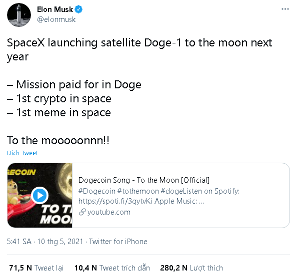 Tỷ phú Elon Musk đưa Dogecoin lên Mặt trăng theo đúng nghĩa đen - Ảnh 2.