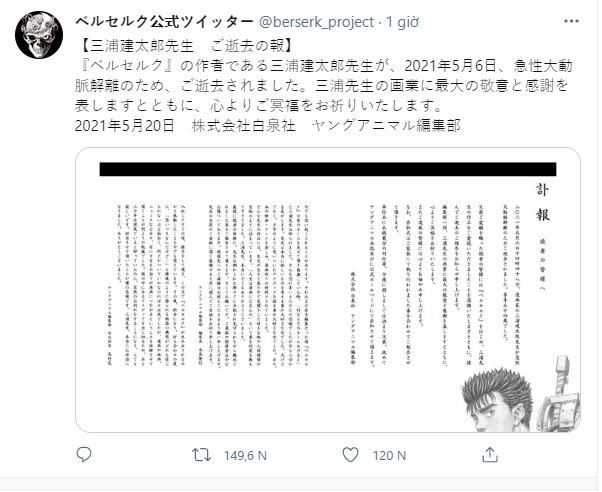 Cộng đồng mạng bàng hoàng khi nghe tin tác giả Kentaro Miura qua đời, tương lai nào cho manga huyền thoại Berserk - Ảnh 1.