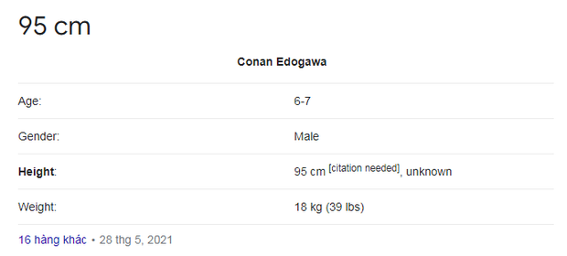 Chiều cao của Conan khi tìm kiếm trên mạng, có lừa dối quá "khum"?