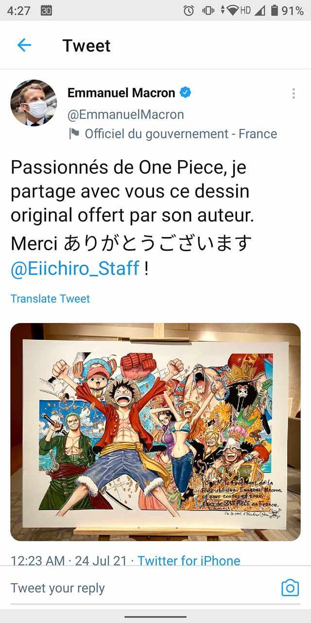 Tổng thống Pháp là một fan cứng của One Piece, từng được Oda tặng riêng cho một bức ảnh - Ảnh 2.