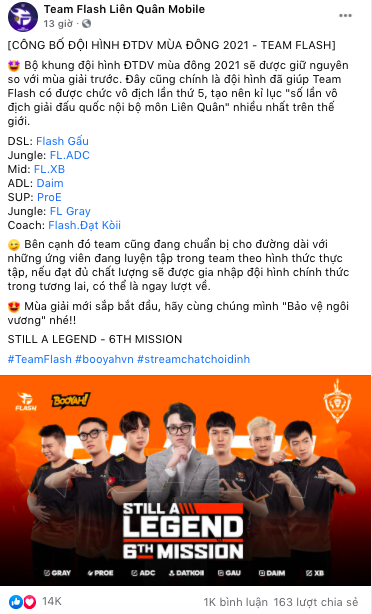 Team Flash “chốt” đội hình mùa mới, đại diện đội phải giải thích sự vắng bóng của một cái tên - Ảnh 2.