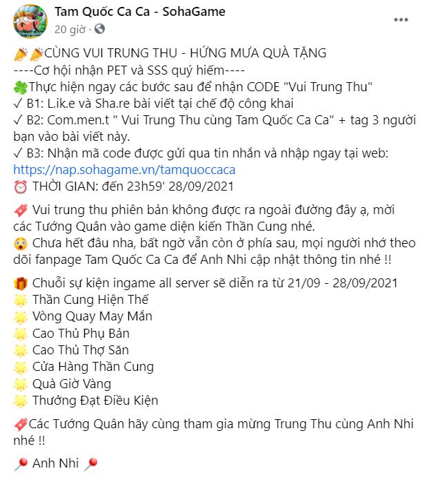 Trong khi nhiều game “hút máu” mùa Trung Thu, Tam Quốc Ca Ca lại kiếm cớ tung chuỗi sự kiện ngập tràn ưu đãi, game thủ khoe quà không ngớt - Ảnh 2.