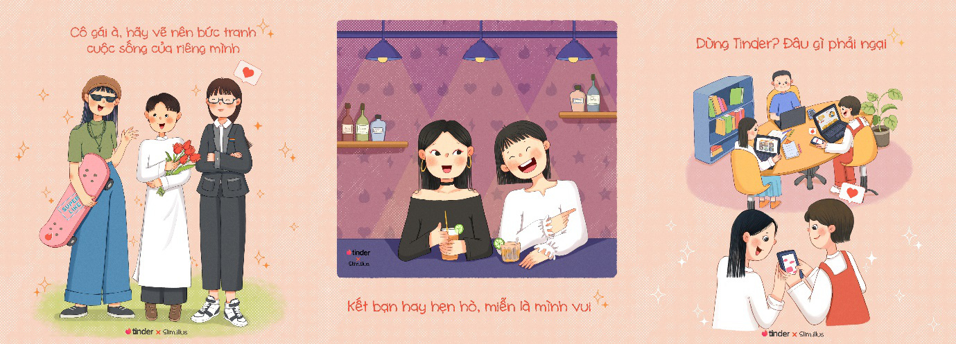 Nữ họa sĩ trẻ Việt Nam cùng Tinder sáng tạo bộ tranh ý nghĩa nhân ngày Phụ nữ Việt Nam - Ảnh 1.