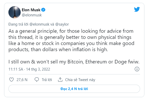 Elon Musk tuyến bố vẫn đang nắm giữ lượng lớn Bitcoin, Dogecoin - Ảnh 1.