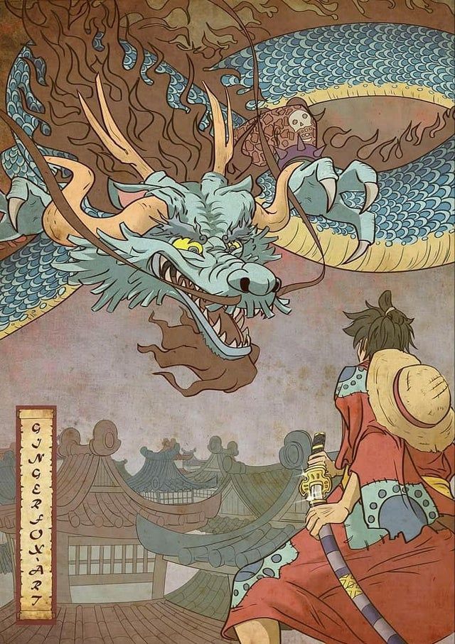 Delighted with a series of photos of the top battles in Dragon Ball and One Piece recreated in Ukiyoe style - Photo 5.