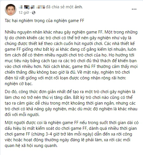 Bài viết “Tác hại nghiêm trọng của nghiện game FF” khiến CĐM chú ý, tựa game này làm gì mà bị ghét bỏ thế? - Ảnh 1.