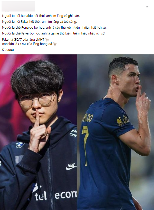 Faker và CR7 được dân mạng chỉ ra có nhiều điểm chung