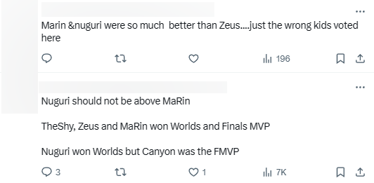 Theo nhiều ý kiến, MaRin phải được vị trí cao hơn cả Nuguri và cả hai đều từng thể hiện là giỏi hơn Zeus
