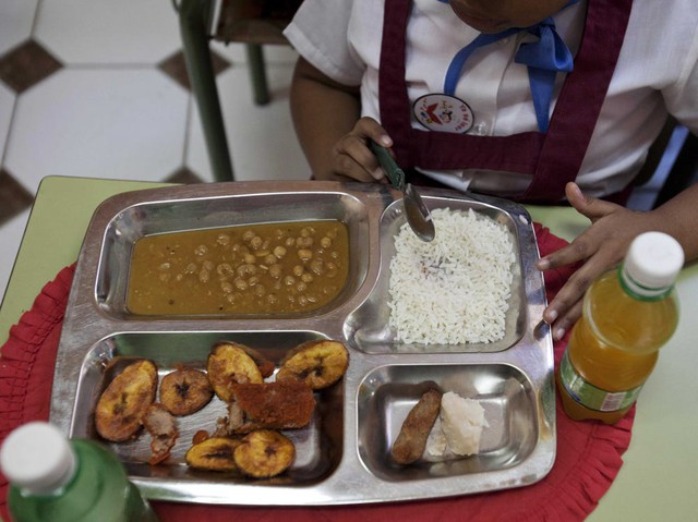 What is the typical lunch in school cafeterias around the world?  - Picture 12.