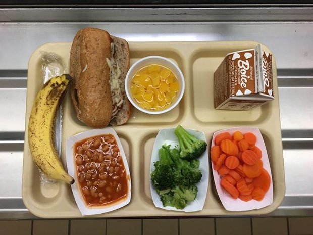 What is the typical lunch in school cafeterias around the world?  - Picture 10.