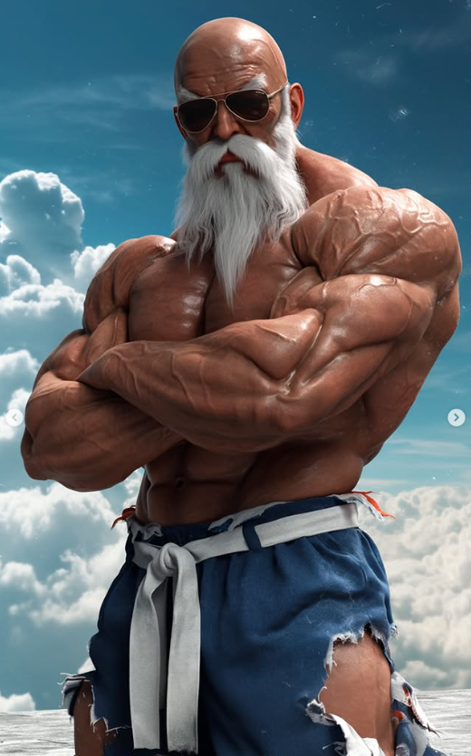 AI tái hiện Master Roshi ở trạng thái Max Power theo phong cách live-action- Ảnh 2.