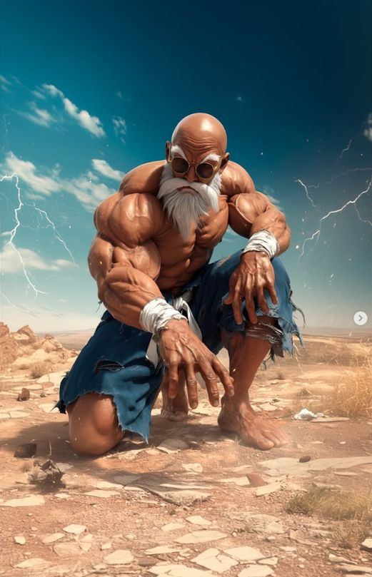 AI tái hiện Master Roshi ở trạng thái Max Power theo phong cách live-action- Ảnh 1.