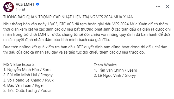 Lộ danh sách đen của VCS, HLV Ren “sốc” ra mặt khi nghe tin dữ từ học trò cưng - Ảnh 1. Lộ danh sách đen của VCS, HLV Ren “sốc” ra mặt khi nghe tin dữ từ học trò cưng - Ảnh 1.