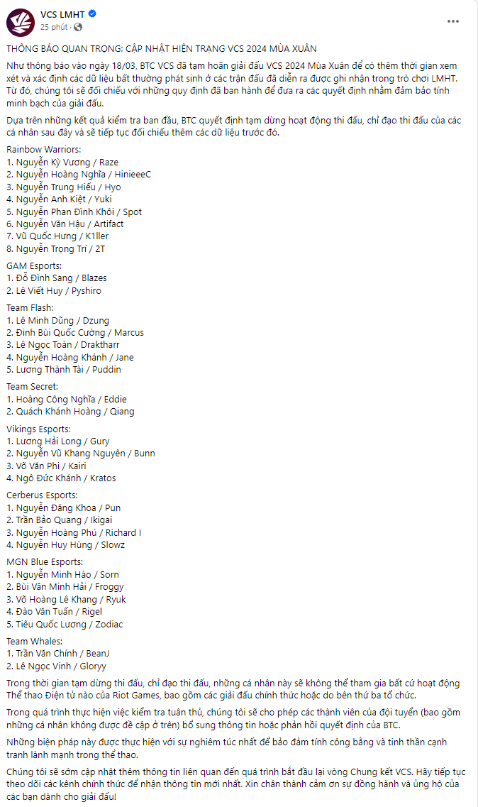 Và câu trả lời bây giờ là: Bao giờ BTC VCS và Riot mới công bố kết luận cuối cùng cho cuộc điều tra nghi án dàn xếp tỉ số