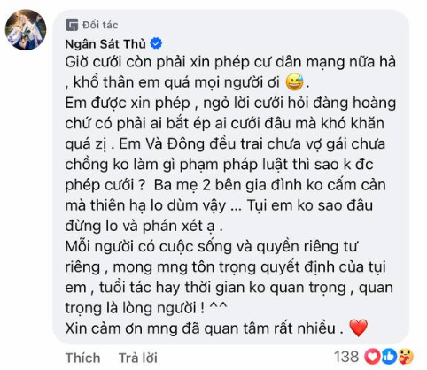 Ngân Sát Thủ đăng trạng thái phản ứng với CĐM trước lễ cưới- Ảnh 4.