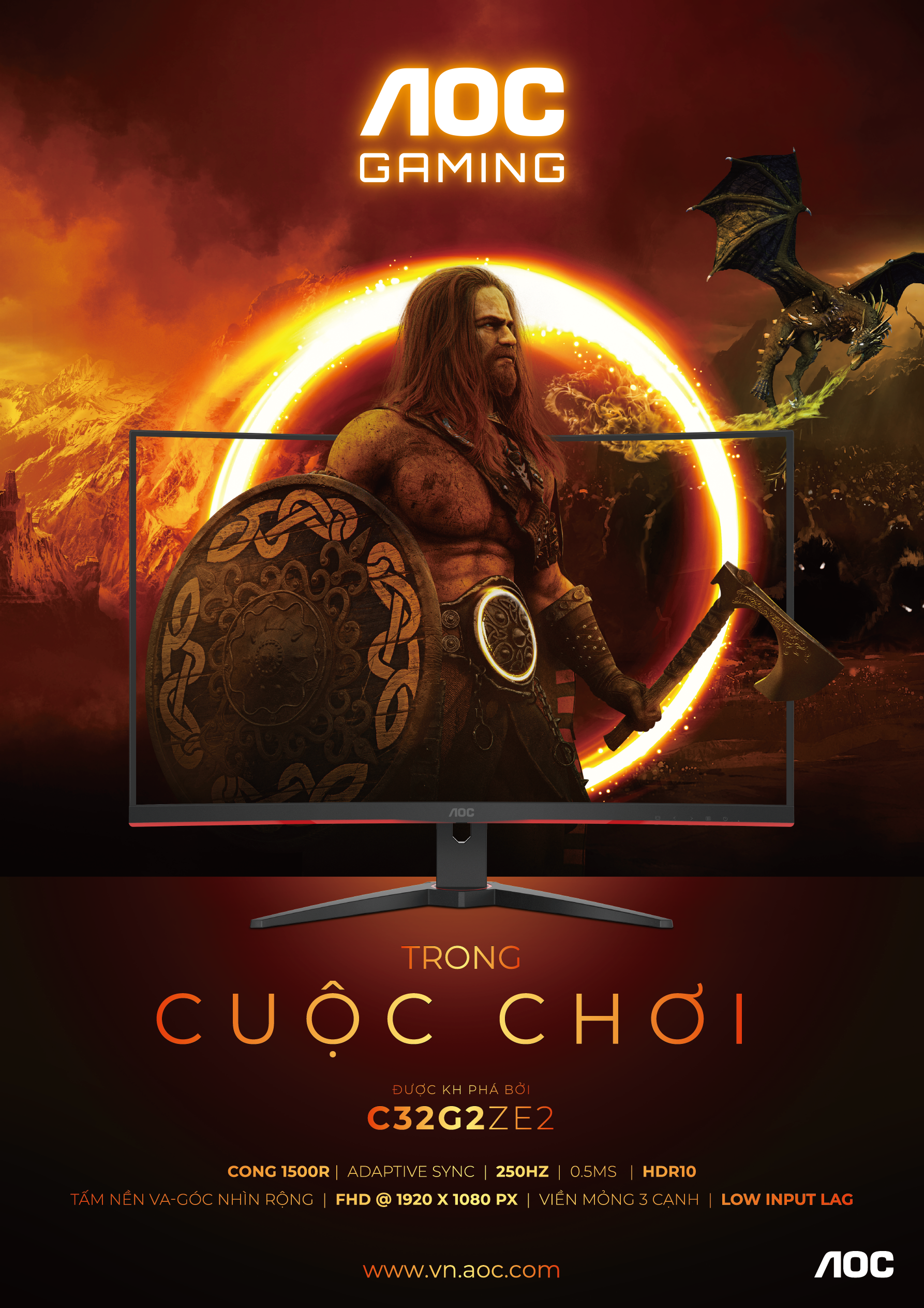 AOC C32G2ZE2: Màn hình cong 31.5 inch 250Hz - Hòa mình vào cuộc chơi, chinh phục mọi đỉnh cao- Ảnh 1.