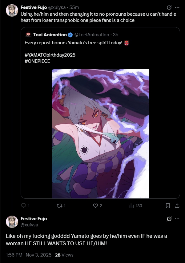 Studio One Piece bất ngờ gọi Yamato là "anh ấy" rồi sửa lại, khiến fan lại tranh cãi về giới tính nhân vật- Ảnh 1. Studio One Piece bất ngờ gọi Yamato là "anh ấy" rồi sửa lại, khiến fan lại tranh cãi về giới tính nhân vật- Ảnh 1.