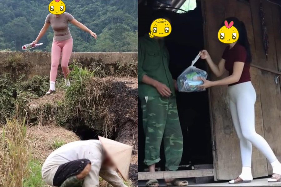 Hình ảnh cô gái mặc quần tập gym bó sát đi từ thiện gây tranh cãi- Ảnh 1.