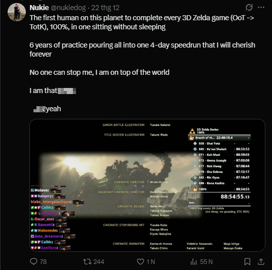 Chơi game 4 ngày không nghỉ, nữ streamer lập kỷ lục phá đảo luôn toàn bộ The Legend of Zelda