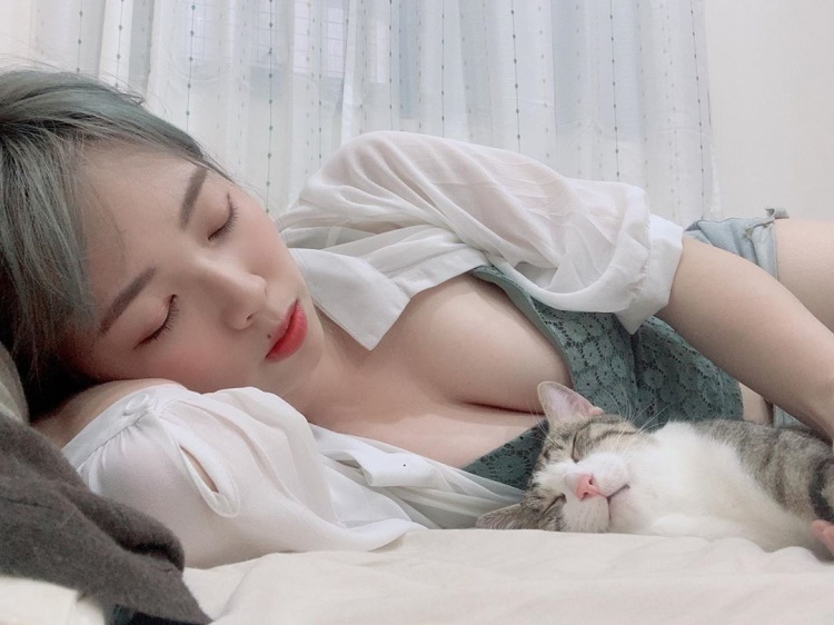 Chỉ nằm ngủ cùng mèo cưng trên sóng, nữ streamer gợi cảm vẫn thu hút hàng nghìn người theo dõi, không thể rời mắt- Ảnh 2.