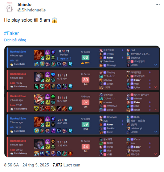 Faker leo rank thâu đêm suốt sáng Faker leo rank thâu đêm suốt sáng