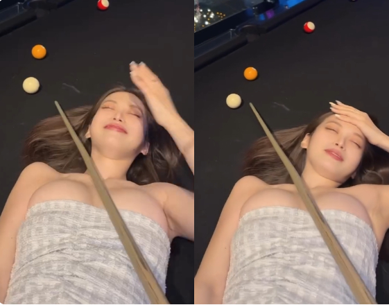 Lấy vòng một làm giá đỡ gậy bi-a, nàng hot girl bị chỉ trích không ngớt, cố tình dựng 