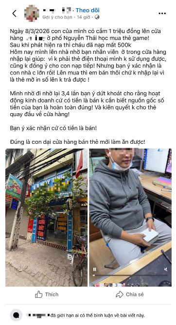 Con trai tự ý cầm 1 triệu đi mua thẻ game nạp "bay" một nửa, mẹ đến đòi trả lại thì nhận câu trả lời "xanh rờn" từ nhân viên- Ảnh 1.