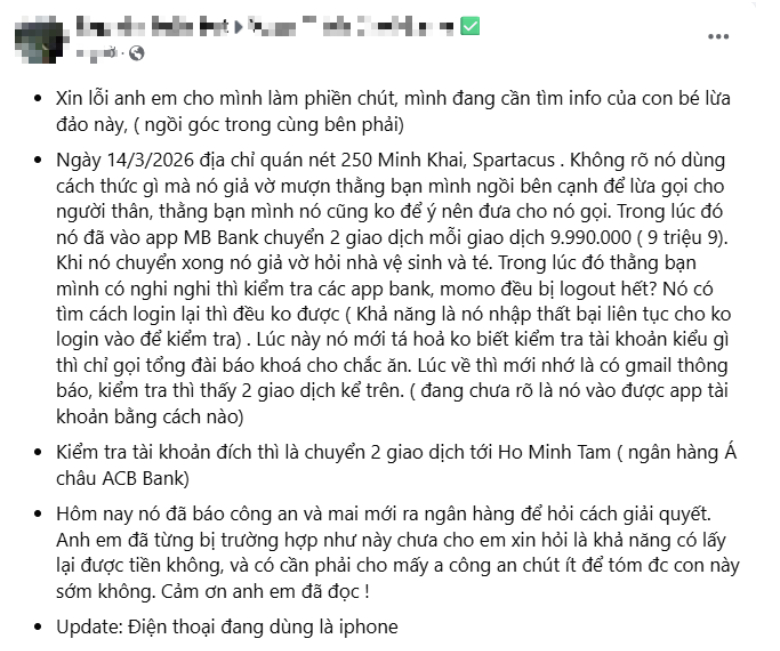 Cảnh giác: Chiêu trò "mượn điện thoại" tinh vi tại quán net, game thủ mất trắng gần 20 triệu đồng chỉ trong vài phút- Ảnh 1.