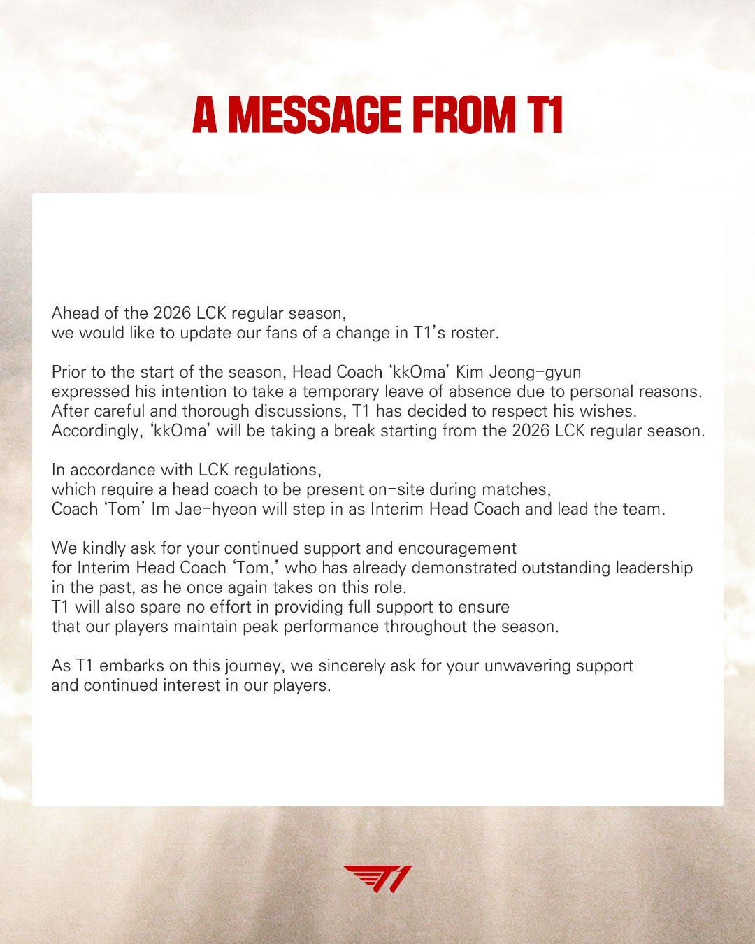 HLV KkOma rời T1 khiến cộng đồng LMHT xôn xao- Ảnh 1. HLV KkOma rời T1 khiến cộng đồng LMHT xôn xao- Ảnh 1.